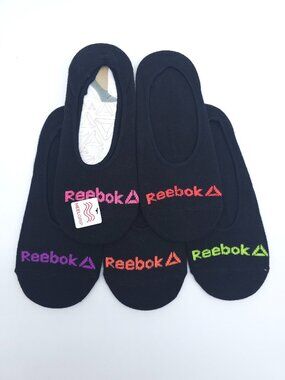 Reebok No Show Socks Women’s 5 Pack Black Heel Grip Liner Socks NWT